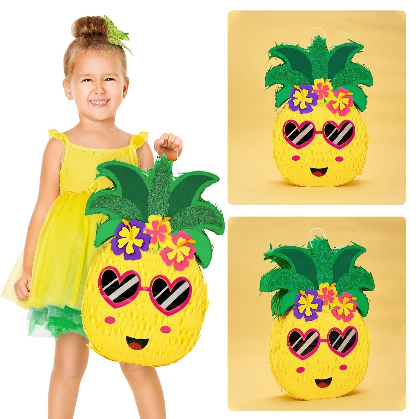WERNNSAI Small Pineapple Piñata - Piñata with Blindfold and Bat for Girls Boys Kids Piñata for Hawaiian Tropical Luau Party Supplies Summer Fruit Themed Birthday Party Decorations for Fiestas Carnival