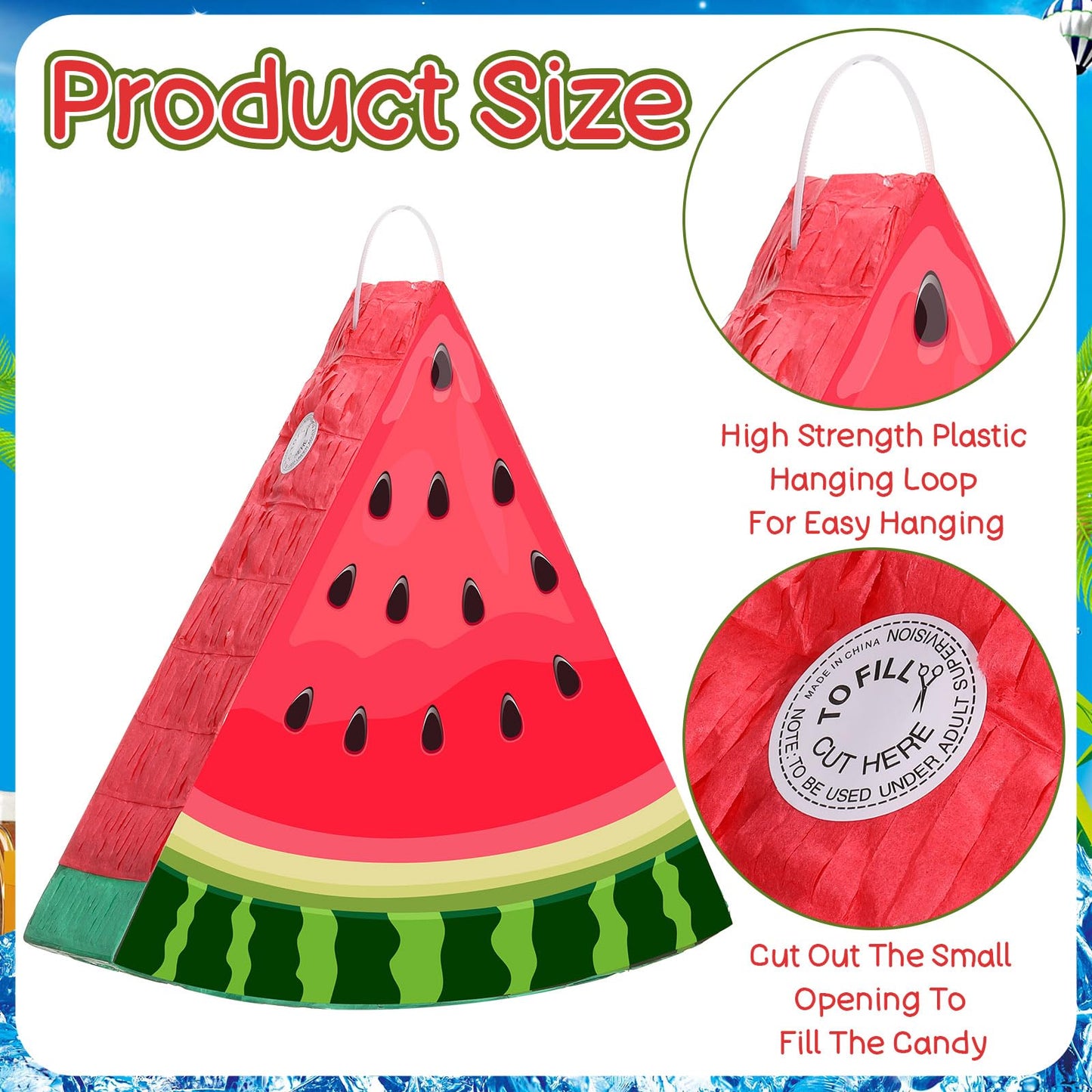 Aoriher Small Watermelon Piñata Summer Piñata with Blindfold Bat and Confetti for Kids Fruit Piñata Summer Fruit Piñata Decorations for Birthday Party Summer Theme Party Game Supplies, 12.6 x 13 x 3"
