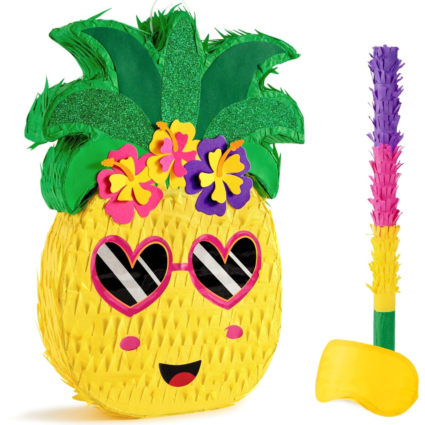 WERNNSAI Small Pineapple Piñata - Piñata with Blindfold and Bat for Girls Boys Kids Piñata for Hawaiian Tropical Luau Party Supplies Summer Fruit Themed Birthday Party Decorations for Fiestas Carnival