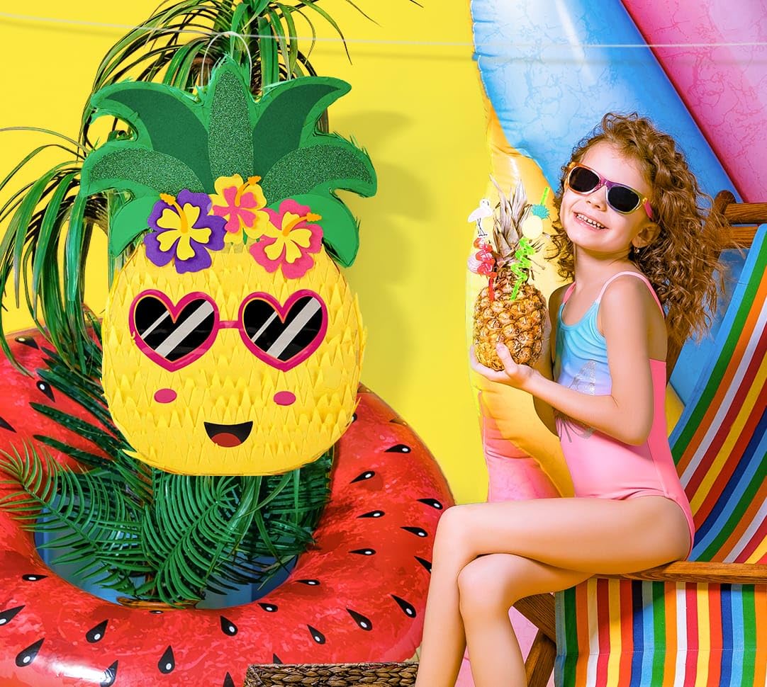 WERNNSAI Small Pineapple Piñata - Piñata with Blindfold and Bat for Girls Boys Kids Piñata for Hawaiian Tropical Luau Party Supplies Summer Fruit Themed Birthday Party Decorations for Fiestas Carnival