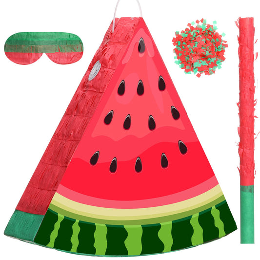 Aoriher Small Watermelon Piñata Summer Piñata with Blindfold Bat and Confetti for Kids Fruit Piñata Summer Fruit Piñata Decorations for Birthday Party Summer Theme Party Game Supplies, 12.6 x 13 x 3"