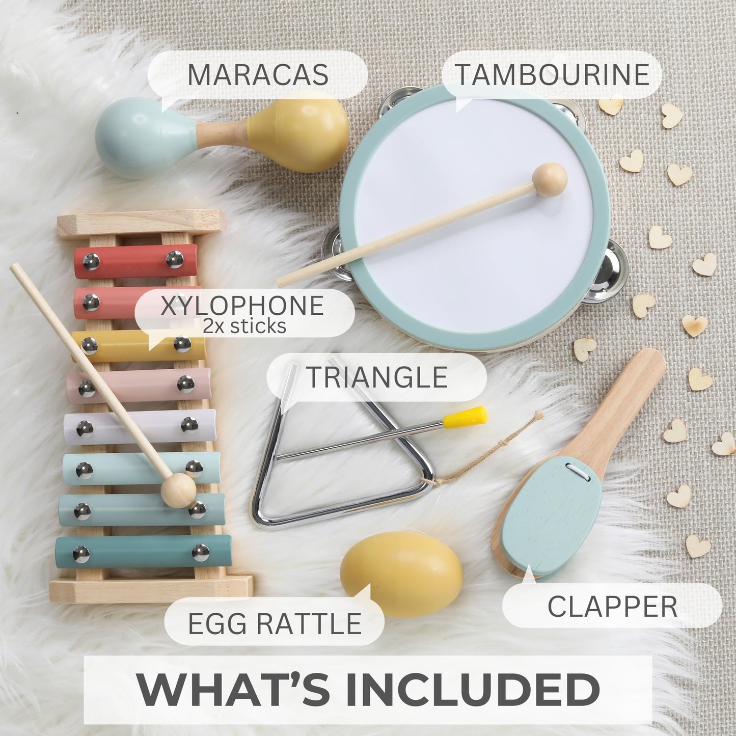 Fun Musical Instruments for Toddlers - The Perfect Wooden Instruments for Little Ones to Explore Sounds Through Play - Great Montessori Toy Gift for Babies, Toddlers 1-3, and Kids - Incl. Xylophone